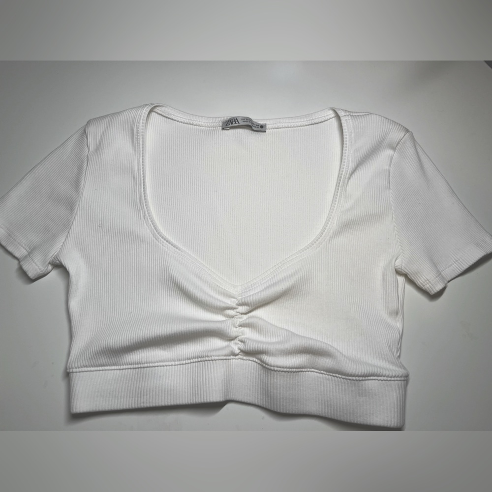Zara White Rutched Crop Top